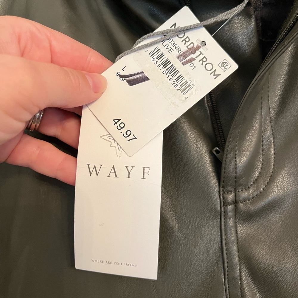 NWT WAYF Olive Faux Leather Wide Leg Trouser Pants, Large - Picture 5 of 9